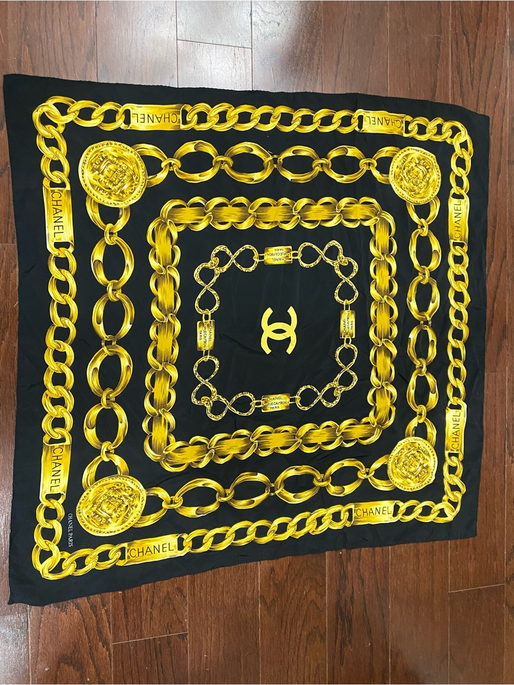 Chanel Silk Scarf  Paris 31 Chain Link Logo Scarf